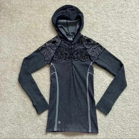 Athleta Twist Half Zip Hoodie Black/Gray Running Jacket Style# 930289 Size Small - Picture 7 of 15